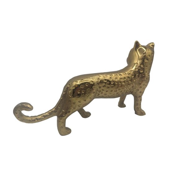 Leopard Cheetah Jaguar Cat Brass Gold tone Figurine Statue Metal Vintage - Picture 3 of 11
